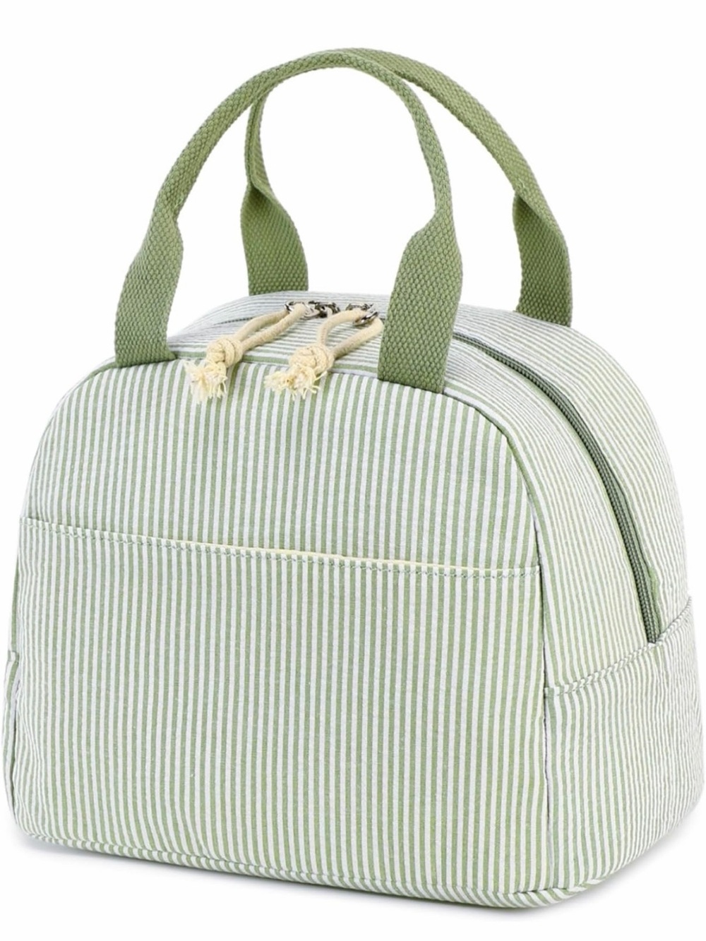 Sage green with white stripes lunchbox for women, large capacity